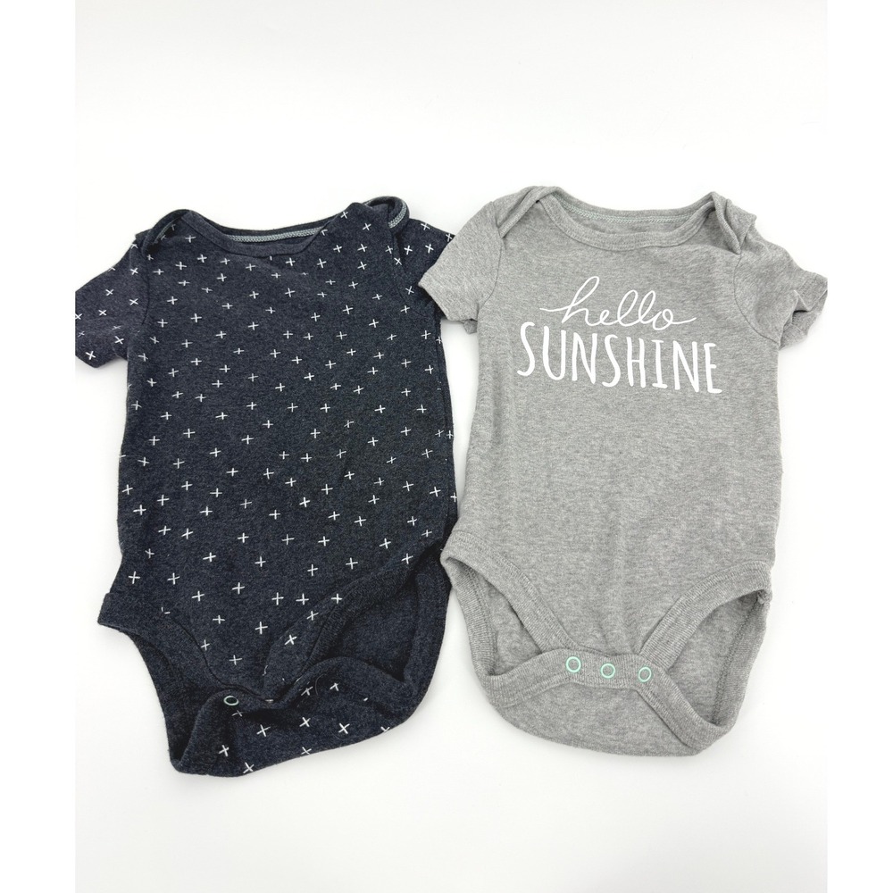 Cloud Island Baby Bodysuits 2pk 6-9M Hello Sunshine Navy Cross Gray Short Sleeve